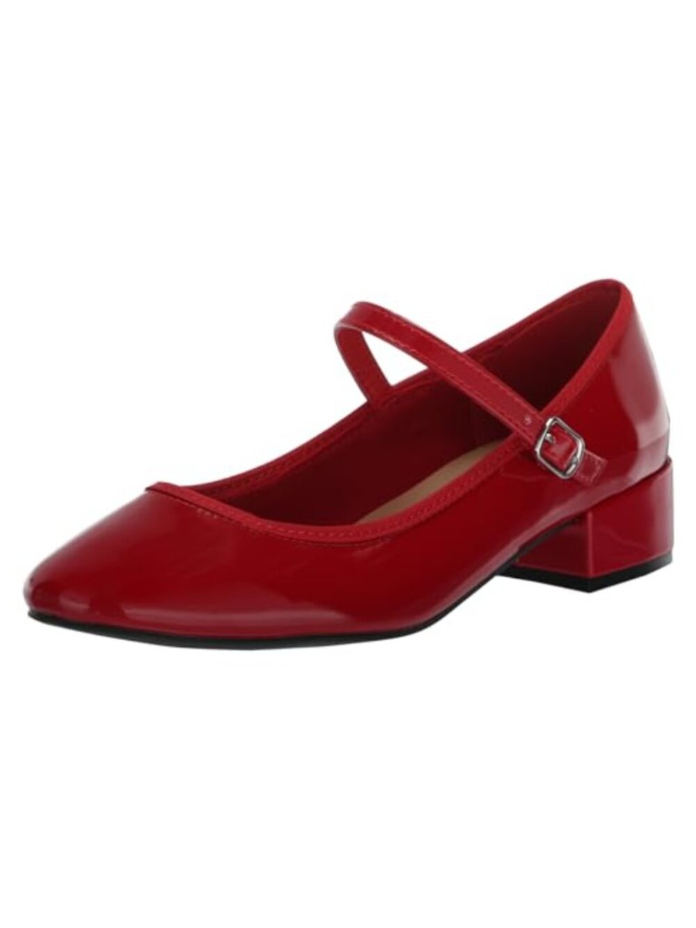 Ballet Flats with Shiny PU Upper, Buckle Strap, Round Toe, Cushioned Footbed